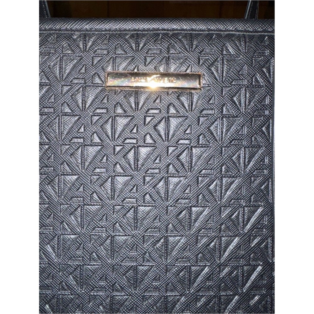 Anne Klein Black Embossed Tote with Gold Charm Accent - Picture 3 of 7